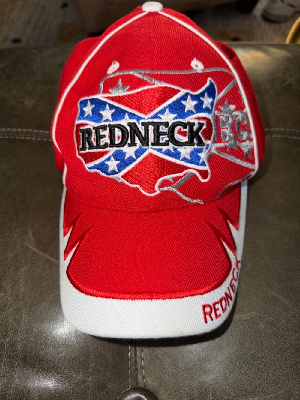Redneck Red & White Embroidered Logo Trucker Hat